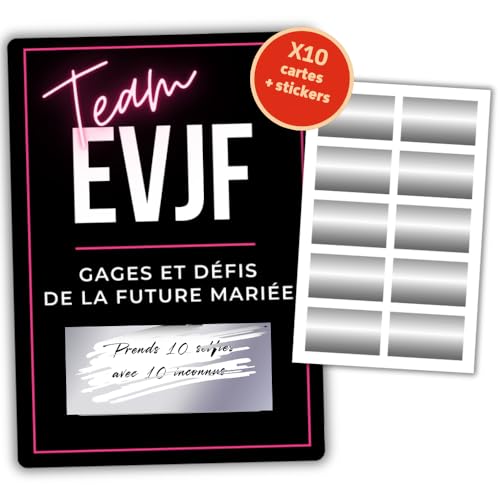 EVJF Cartes à Gratter Gages & Défis - Jeu personnalisable Enterrement de Vie de Jeune Fille - Activité Drôle & Amusante Future Mariée - Photos Souvenirs Team Bride - 10 cartes + pastilles à gratter