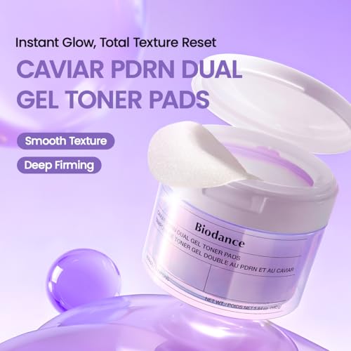 Image of BIODANCE Caviar PDRN Dual Gel Toner Pads, Gentle Exfoliator & Firming Korean Toner Pads, Dual Sided Hydrating Pads with Tweezers, Korean Skin Care | 60 Pads