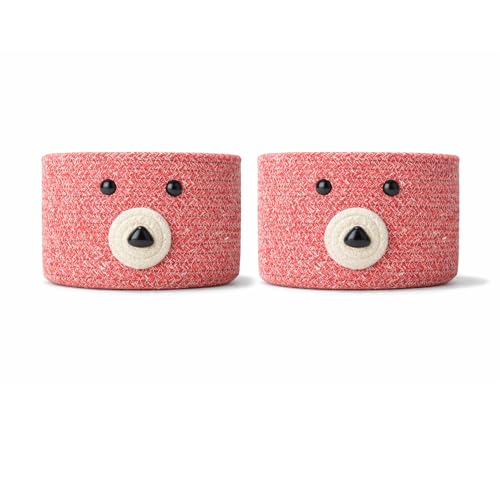 Image of Teddy Eco-Friendly Cotton Rope Basket Set of 2 (6x6 Inch) - Remote Holder for Living Room & Remote stand for Table, Makeup organisers, Jute Planter Basket & Jute Pots for Plants (Red - Combo)