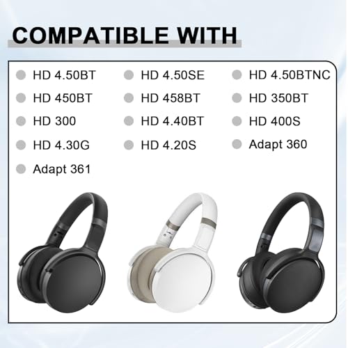 Reposiciones de Almohadillas para Sennheiser HD 4.50BT, HD 4.50BTNC, HD 4.50SE, HD 4.40BT, HD 4.30G, HD 4.20S, HD 458BT, HD 450BT, HD 400S, HD 350BT, HD300 Auriculares, Cubiertas de Almohadillas (Negro) miniatura 3