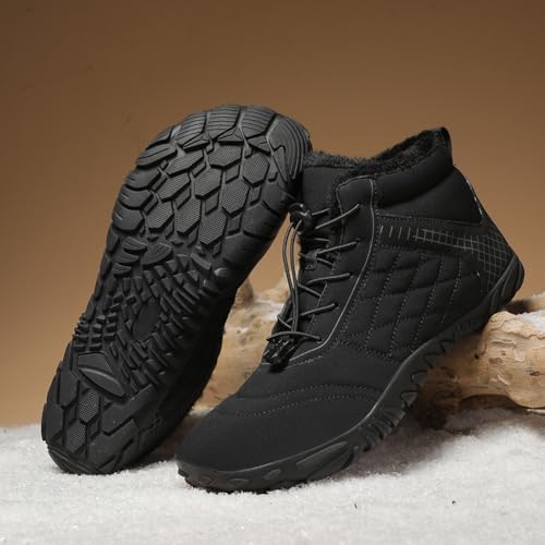 Image of Hike Winter Footwear Barefoot Boots Mens Womens, Waterproof Winter Snow Boots, Warm Ankle Booties, Wide Toe Barefoot Hiking Boots, Non-Slip Zero Drop Sole Hike Shoes for Hiking Walking Outdoor