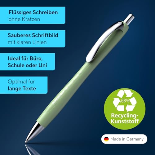 Image of Schneider Slider Rave XB 132664 Ballpoint Pen (Limited Special Edition, 3x Organic Green, 1x Silver Grey, Made in Germany) Pack of 4, Ink Colour: Blue