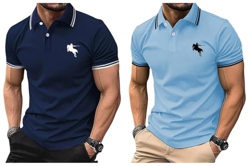 Image of Lymio Men Cotton Loose T-Shirt || Plain || (Polo-18-21) Pack of 2