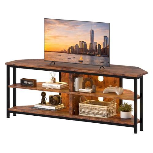 Levede Industrial TV Stand Corner TV Cabinet for up to 55 Inch TVs with Remote Control RGB Lights 65KG Load Open Gaming Shelves & Cable Management 120cm Vintage TV Unit for Living Room