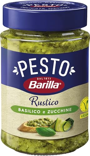 Barilla Pesto Rustico Basilico & Zucchine 1 x 200g | Glutenfreie Italienische Pasta-Sauce mit Basilikum und Zucchini, vegane / vegetarische Nudel-Soße, grünes Pesto 2