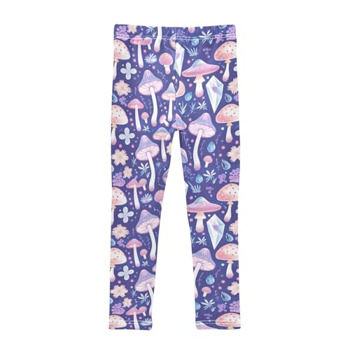 Wusikd Cute Mushrooms Girls' Leggings Toddler Doodles Flowers Kids Yoga Pants Dance Active Tights 4T2