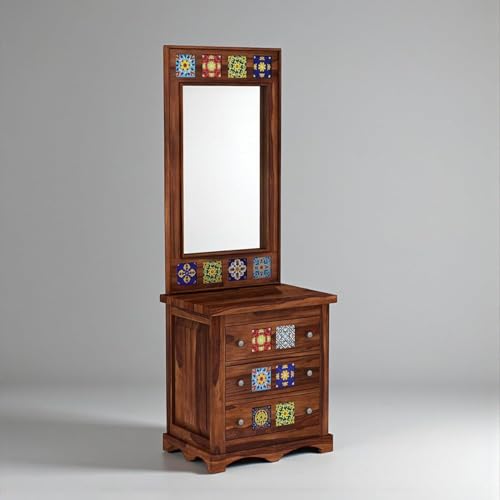 Image of Solid Sheesham Wood Dressing Table for Bedroom, Dressing Cabinet, Makeup Desk with Storge Organiz 3 Spacious Drawer, Vanity Table for Living & Bed, Apparel Room Honey Matt Finish