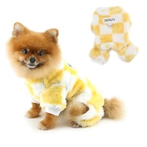 Dog Pajamas for Small Dogs Fluffy Fleece Puppy Pyjamas PJS Fashion Plaid Doggy Jammies Windproof Warm 4 Legged Doggie Jumpsuit Winter Pet Sweater Chihuahua Clothes Cat Coat D-Ring,Yellow,M