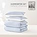 Wake In Cloud - Striped Comforter Set, Ticking Stripe Vertical Pinstripe Neutral Farmhouse Pattern Printed, Soft Lightweight Bedding, 3 Pieces, Blue White, King Size