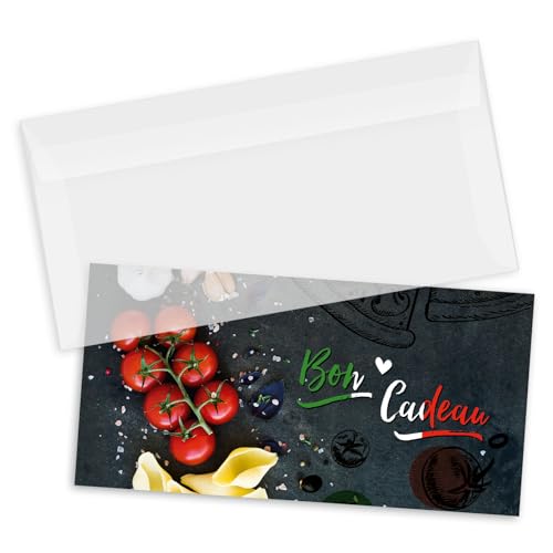 Bons cadeaux pour pizzeria POS BON G92010F-1-100-V2 avec 100 enveloppes kraft