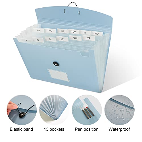 Jimeiqi Expanding File Folder, 13 Pocket Accordian Filing Folder With Pockets With Elastic Buckles Closure, Efficient File Organization, Perfect For Home School Office (Blue) #TOP2