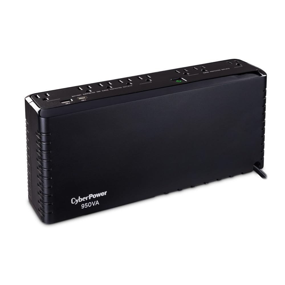 CyberPower SL950U Standby UPS System, 950VA/510W, 8 Outlets, USB Charge Ports, Slim Profile, UL Listed