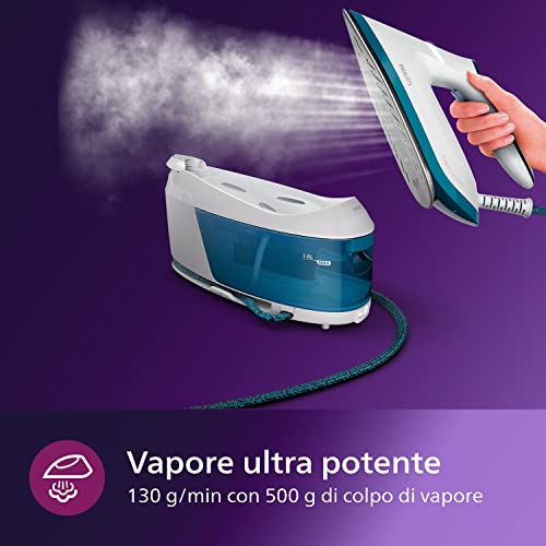 Philips PerfectCare Serie 6000 Generatore Di Vapore - 2400 W, 500 g Di Colpo Di Vapore, 6,5 Bar Di Pressione, Tecnologia OptimalTEMP, Serbatoio Da 1,8 l, Bianco/Blu (PSG6022/20) - Immagine 2