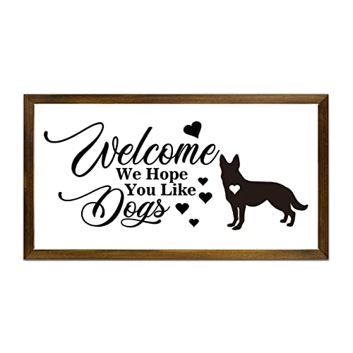 Plaque bois Welcome We Hope You Like Dog suspendue mariage 55cm