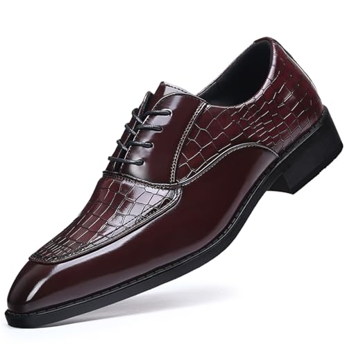 Men's Vintage Crocodile Print Dress Shoes for Men Formal Business Burgundy