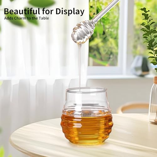 Miniatura 5 de Fhiskunyu Bote De Cristal Para Almacenamiento De Miel Y Jarabe 300ml - Envase Hermético Anti-Goteo Con Cuchara, Tapa Segura Y Base Estable Conservación Óptima