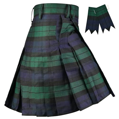 H HIGHLAND REDSTONE Kilt for Men - Traditional Scottish Tartan Polyviscose 8 Yard Tradition Mens Athletic Kilt (UK Numeric 30 32 Regular Regular Black Watch)