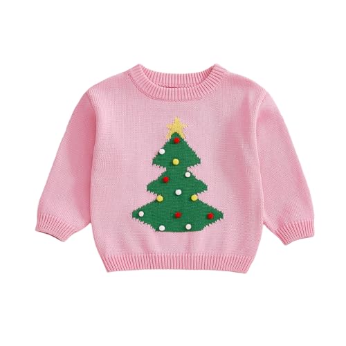 Toddler Baby Girl Boy Sweater Christmas Tree Pompoms Embroidery Knit Sweatshirts Tops Pullover Fall Winter Clothes