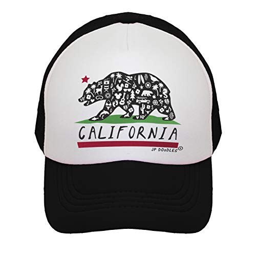 JP DOoDLES California Bear Flag Hat Kids Trucker Hat. Baseball Mesh Back Cap fits Baby, Toddler and Youth (Itty Bitty 4-12 Mos, Black)
