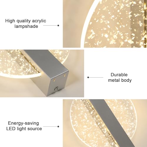 Comely Aplique Pared Interior 3000k/4500k/6500k Tricolor, Plata 12W 1500LM Lampara Pared LED, Apliques LED para Dormitorio Estar Pasillo Escaleras - imagen 6