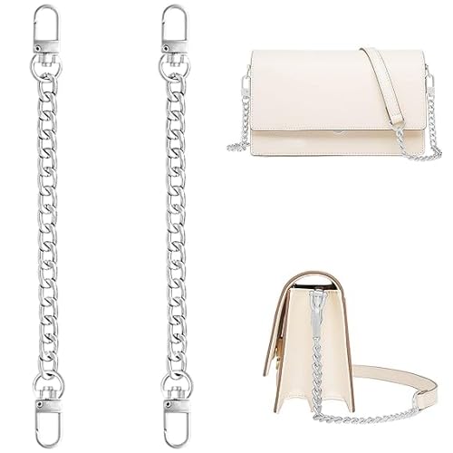 GenericVIGHNESHWER TRADERS 2 PCS Purse Chain Strap, Flat Handbag Replacement With Metal Buckles, Extender Bag Accessories Decoration for Wallets & Handbags (7.87 Inches, Silver)