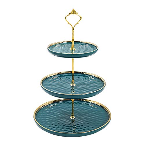 7LiuYueFei6 Soporte Redondo de cerámica de 3 Capas para postres, Dulces y Frutas, Ideal para Bodas, cumpleaños, Fiestas y Dulces (Color: Verde, Talla única).