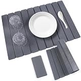 2 PCS Quick Dry Stone Dishes Mats for Kitchen Counter,Collapsible Quick Drying Dish Mats,Ultra Absorbent Diatomaceous Earth Mats for Dishes Bottles Cups, Match Any CountertopοΌDark Gray 24"Γ16"& 8"x4"οΌ