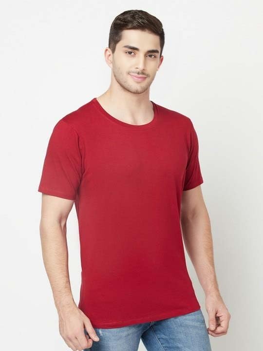 Image of Men's Plain Cotton Crew Neck T-Shirt Regular Fit Short Sleeve Tee