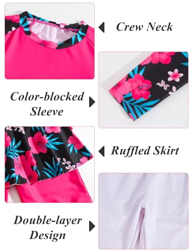 Image of Girls Rash Guard 2 Pieces Bathing Suit Long Sleeve Swimsuit Swimming Skirt with Shorts Sun Protection Swimwear