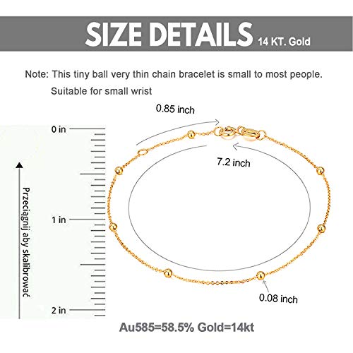 14K Gold Small Bracelets For Women, Dainty Tiny Bead Ball Thin Chain Bracelet Jewelry (Yellow Gold, 14K) #TOP1