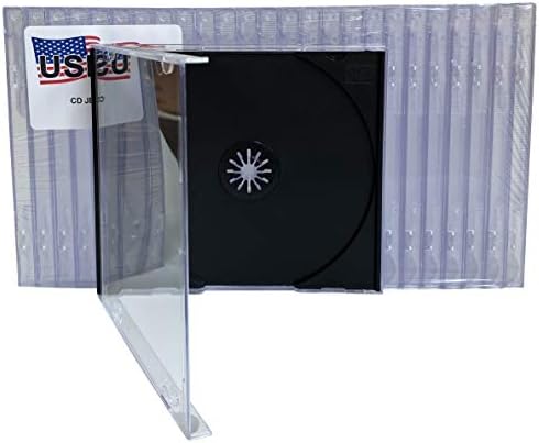 USDISC CD Jewel Cases Standard 10.4mm, Single 1 Disc, Black, Pack of 50
