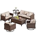 UDPATIO Patio Furniture Set, 6 Pieces Outdoor Conversation Sets with Rocking Swivel Chairs, Wicker Rattan Outdoor Sofa Set with Storage Table and Waterproof Covers for Backyard, Deck, Porch