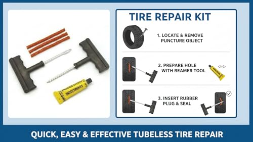 Image of Tubeless Tyre Puncture Repair Kit for Car, Bike, Cycle | Heavy Duty T-Handle Tools | Tire Plug Kit with Rubber Cement & Repair Strips | Emergency Tool Set | Puncher