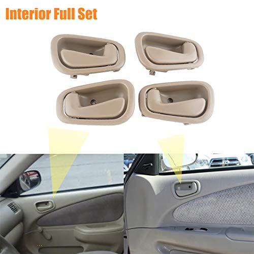 Npauto Interior Front Rear Door Handles Driver Passenger Side Pair Replacement For 1998 1999 2000 2001 2002 Toyota Corolla Chevy Prizm Manual Lock Beige/Tan #TOP1