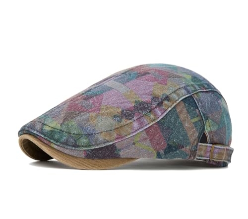 Image of Quanhaigou Unisex Denim Newsboy Hats Flat Ivy Gatsby Cabbie Driving Berets Hat Cotton Dad Cap for Men Women
