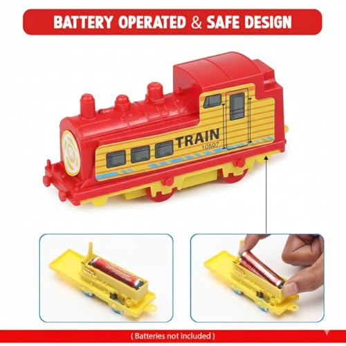 Image of Battery Operated Railway Train Set for Boys | Express Engine with Passenger & Coal Wagon | 14 Piece Fun Educational Track Toy