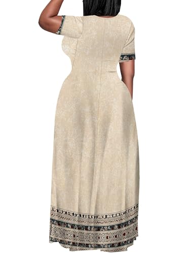 Image of PinkPatty Plus Size Maxi Dress for Curvy Women Crew Neck Long Sleeves Casual Dress Vacation Sundresses with Pockets