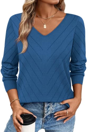 Image of WIHOLL Sweaters for Women V Neck Casual Knit Long Sleeve Tops Lightweight Pullover Clothes Fall Fashion Outfits 2026
