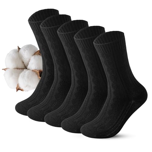 Vihir 5 Pares De Calcetines Negros Gruesos y Cálidos Para Mujeres, De Invierno Tejidos, Transpirables, Cómodos y Largos De Algodón, Térmicos Eu 36-40