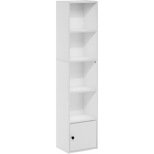 Furinno Luder Shelf Bookcase with 1 Door Storage Cabinet, White, 5-Cube with Cabinet