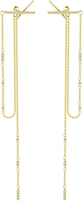 SLUYNZ 925 Sterling Silver CZ Long Dangle Earrings Chain for Women Teen Girls X Long Earrings Tassel 5.9inch
