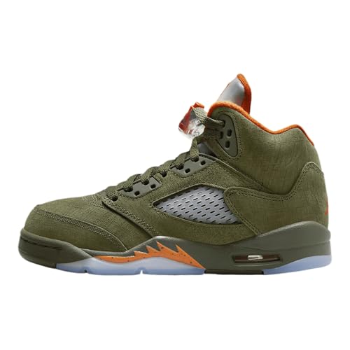 NIKE Air Jordan 5 Retro Big Kids Shoes Size-5.5, Army Olive/Solar Orange