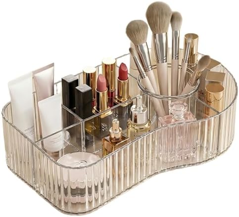 Organizador de maquillaje con 5 compartimentos, gran almacenamiento de cosméticos, organizador de maquillaje, para pinceles, lápiz labial y skincare, tocador baño y dormitorio