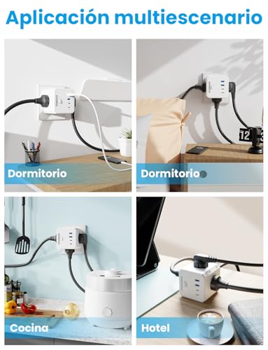 Miniatura 7 de Burnnove Cubo Enchufe 8 En 1 Ladron Enchufes 4000w Cubo Enchufes Múltiples Pared Con 4 Tomas De Ca Y 4 Usb Cubo Enchufe Multiple Pared Con Interruptor Para Hogar Oficina Viajes