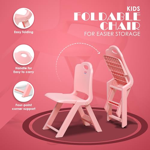 Image of HAPPY BEAR Foldable Kids | Foldable Study | Space-Saving, Portable, and Supports up to 30kg |Folding Stool | Kids Study (Pink)