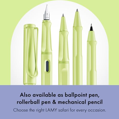 Image of Lamy Safari Spring Green Fountain Pen with Polished Steel Nib in Line Width B | Lamy Fountain pen with ergonomic grip - robust ASA plastic - incl. LAMY T 10 blue ink cartridge - right-handed users