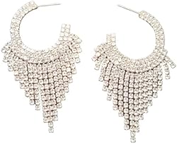 TuCute Rhinestone Earrings Dangling for Women Sparkly Fringe Silver Dangle Earrings Girls Long Chandelier Earr