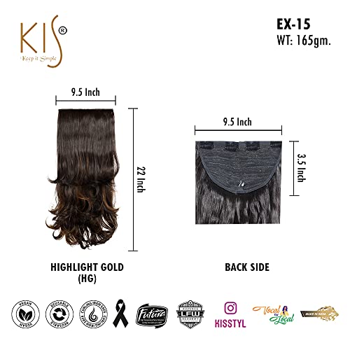 Image of KIS Synthetic Curly Hair Extensions with 4 Clip-in for Women,Highlight Gold | 22 Inches, Natural, Soft Heat Resistant Hair, Thick Washable Reusable, Artificial Hair Clip on Extension for Bridal, Wedding