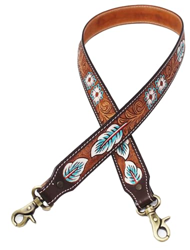 Image of CHALLENGER Western Floral Tooled Leather Replacement Shoulder Purse Guitar Cross Body Strap 115RS-Straps