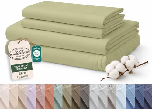 ROYALE LINENS 100% Organic Cotton Queen Sheet Set - 16"